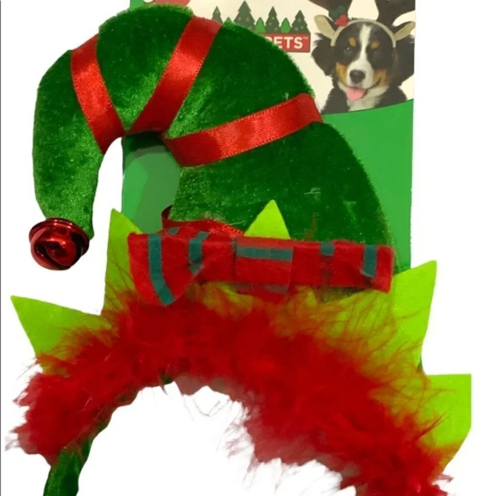 SPOT Dog Christmas Elf Headband Holiday Hat Adjustable Medium / Large
